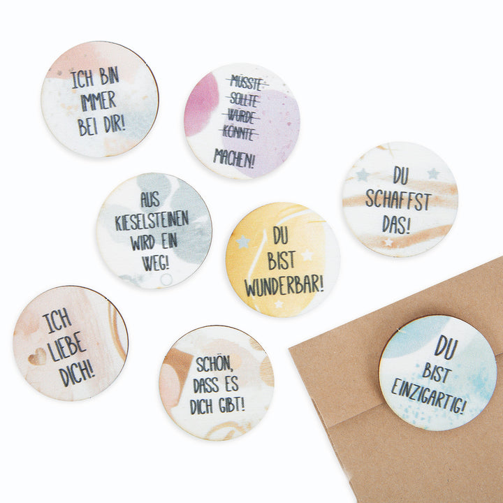 8 kleine Glücksbringer - Motivation Geschenke Glückstaler aus Holz 4 cm - Foto 1