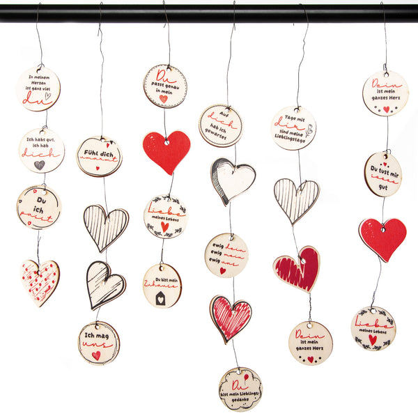 Geschenk 24 Herzen aus Holz mit Sprüchen Geschenk für Lieblingsmensch 4 cm - Foto 1