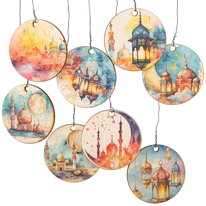 8 Ramadan Geschenke Weihnachten Anhänger aus Holz Verzierung Tischdekoration für Bayram Eid Al-Fitr 6 cm bunt - Foto 2