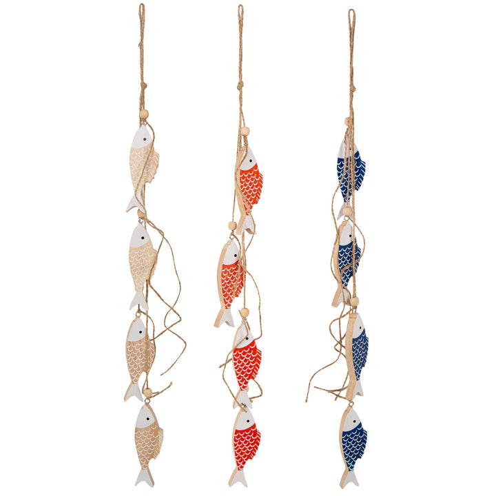 3 Maritime Fische Anhänger blau orange Natur Fischernetz Deko zum Aufhängen mediterran 50 cm - Foto 1