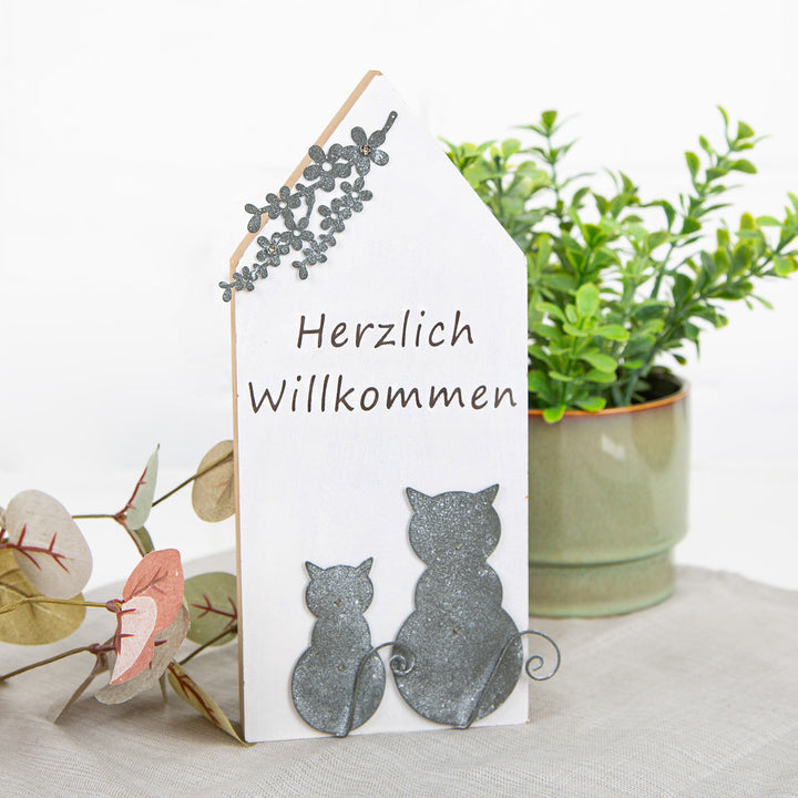 Logbuch-Verlag Katze aus Holz Dekofigur zum Hinstellen Geschenk Geburtstag Muttertag Dekokatze orange 19,5 x 12 cm