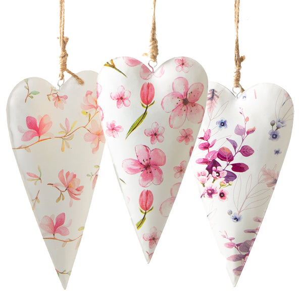 2 Eukalyptus Metallherzen Anhänger weiß grün - Hochzeit Taufe Valentinstag 10 cm