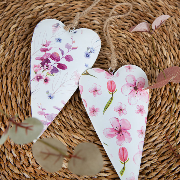 3 Metallherzen Anhänger mit Blumen rosa pink - Muttertag Valentinstag 18 cm - Foto 2