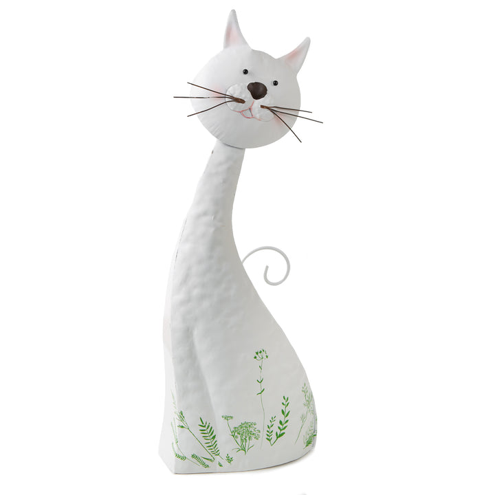 große Deko Katze aus Metall weiß bunt Frühling Sommer Katzenfigur Geschenk Geburtstag 29,5 cm - Foto 1