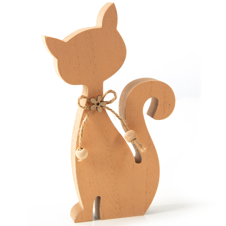 Katze aus Holz Dekofigur zum Hinstellen Geschenk Geburtstag Muttertag Dekokatze orange 19,5 x 12 cm - Foto 1
