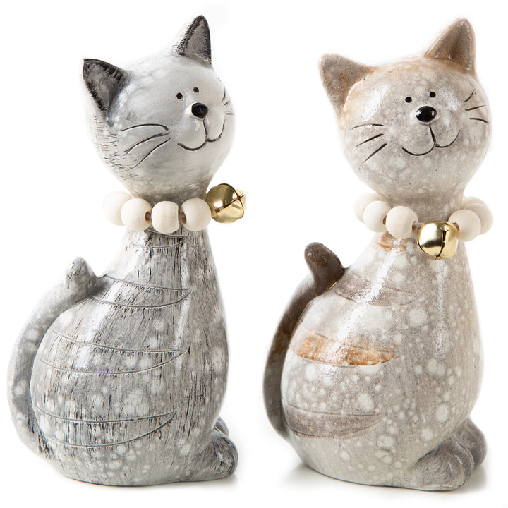 2 Deko Katzen grau braun aus Keramik - 18,5 cm Katzenbesitzer Geschenk - Foto 1