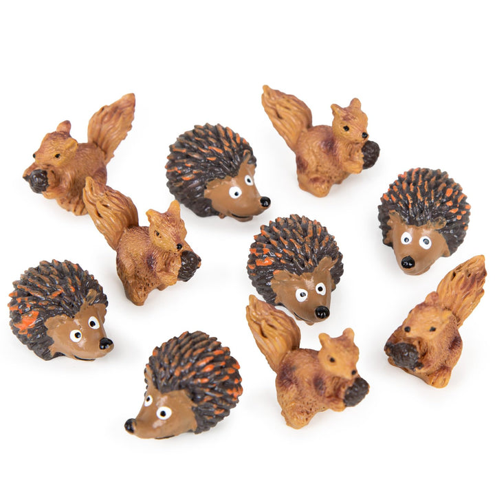 10 Mini Tierfiguren Igel und Eichhörnchen Frühling Herbst Deko Streudeko Bastelzubehör 2,5 cm - Foto 1