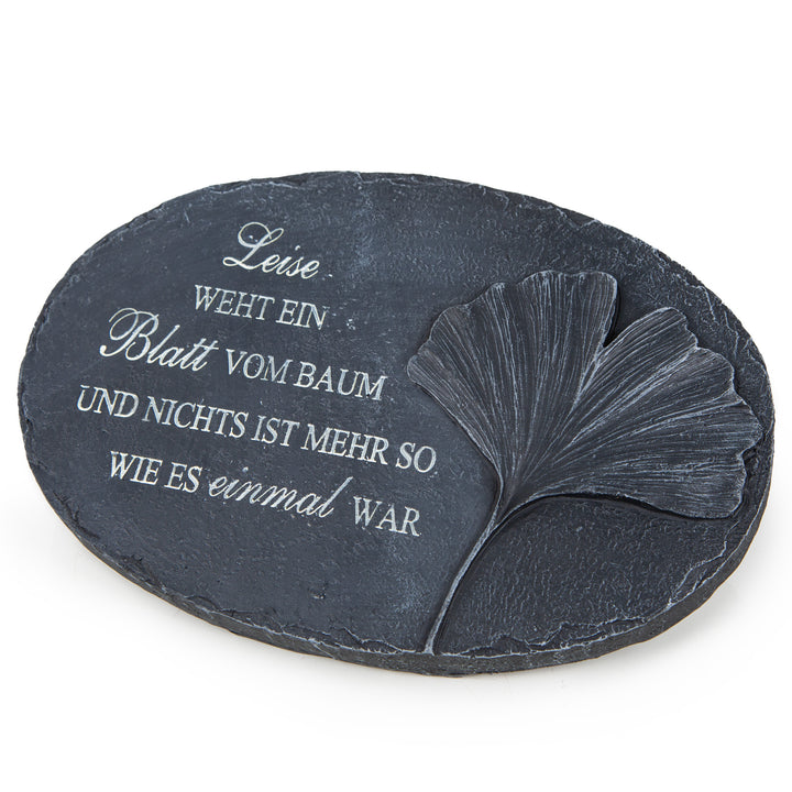 Grabschmuck mit Text und Ginkgo anthrazit 24 x 16 x 9 cm frostsicher - Foto 1
