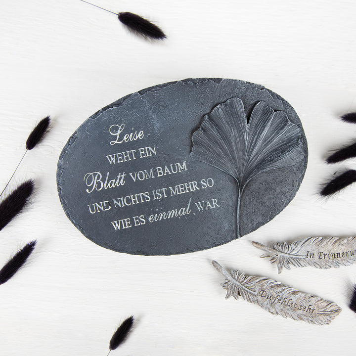 Grabschmuck mit Text und Ginkgo anthrazit 24 x 16 x 9 cm frostsicher - Foto 2