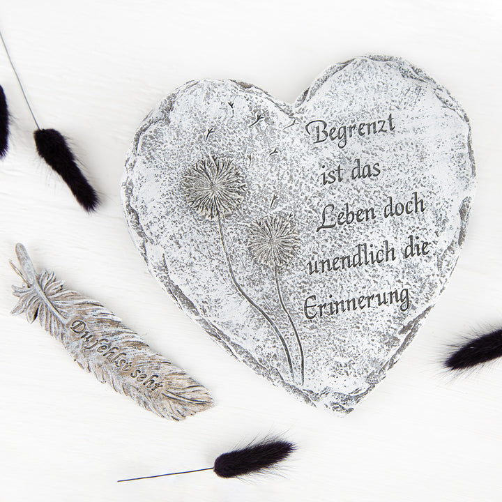 Herz als Grab Deko mit Spruch mit Pusteblume 18 x 6,5 cm Grabschmuck - Foto 2