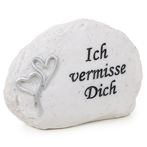 Grab Dekoration Trauerstein mit Text Ich vermisse Dich Grabschmuck in Marmor-Optik hellgrau 12 x 7,5 x 4,8 cm - Foto 1