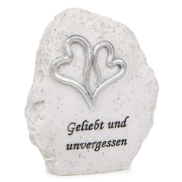 Grabschmuck Trauerstein mit Trauerspruch Geliebt und unvergessen Kleiner Gedenkstein in Marmor-Optik 11 x 9,5 x 4,5 cm - Foto 1