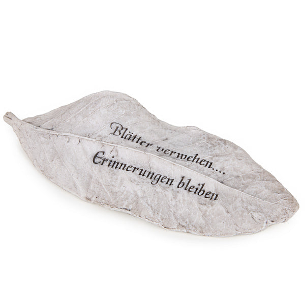 Kleine Grabdekoration Stein mit Spruch Blätter verwehen  Erinnerungen bleiben 25 x 11 x 3,5 cm aus Kunststein - Foto 1