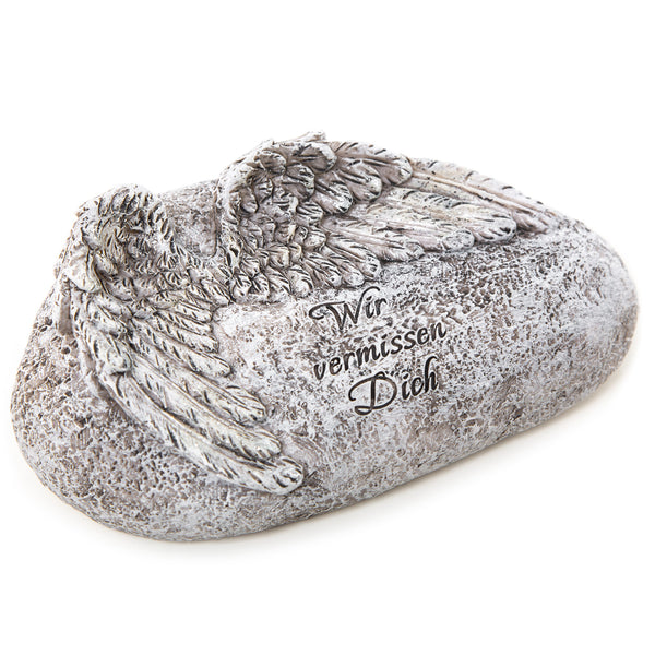Gedenkstein "Wir vermissen dich" mit Engelsflügeln grau silber 20 x 11,5 x 7 cm - Foto 1