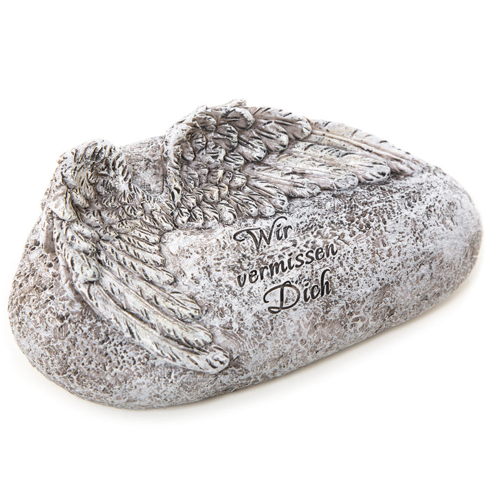 Gedenkstein "Wir vermissen dich" mit Engelsflügeln grau silber 20 x 11,5 x 7 cm - Foto 1