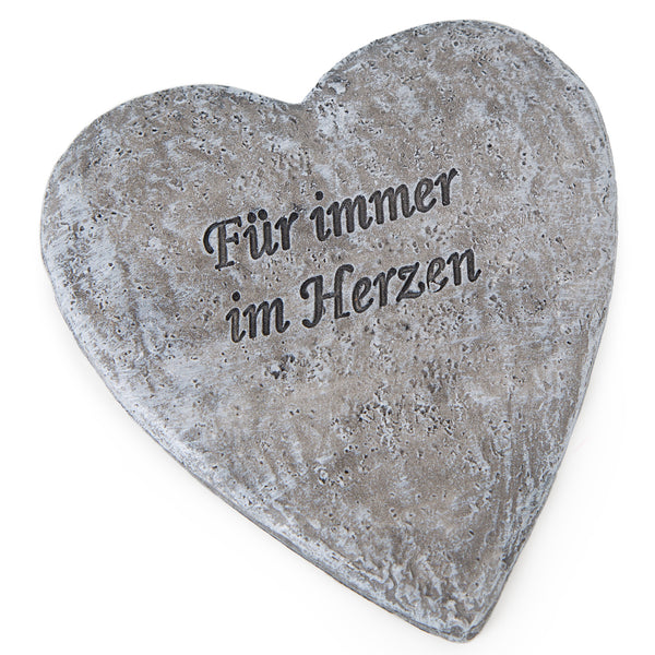 Kleiner Gedenkstein Für Immer im Herzen Grabherz in Stein-Optik grau Grabdekoration wetterfest 11,5 x 12,5 x 1 cm - Foto 1