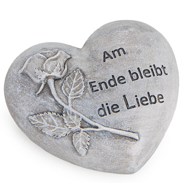 kleines Grabherz mit Text Am Ende bleibt die Liebe Grabschmuck Gedenkstein grau 10,5 cm - Foto 1