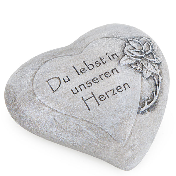 Herz Du lebst in unseren Herzen als Grabdekoration grau 11 x 10 x 4 cm - Foto 1