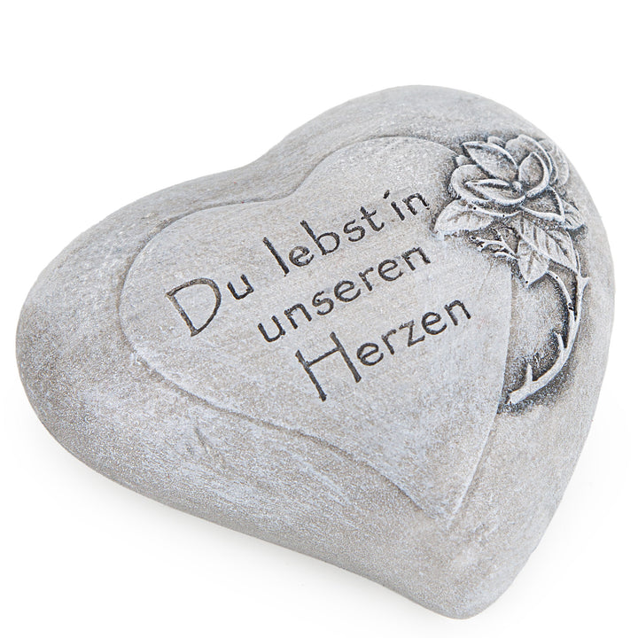 Herz Du lebst in unseren Herzen als Grabdekoration grau 11 x 10 x 4 cm - Foto 1