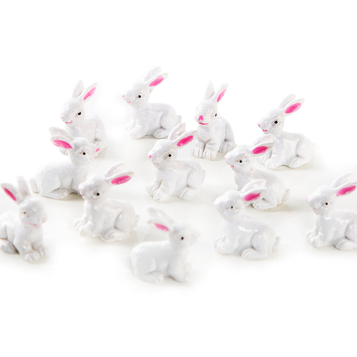 12 Mini Osterhasen Figuren weiß rosa mit Klebepunkt 2 cm - Foto 1