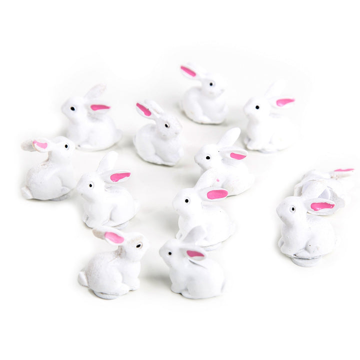 12 Mini Osterhasen Figuren weiß rosa mit Klebepunkt 2 cm - Foto 2