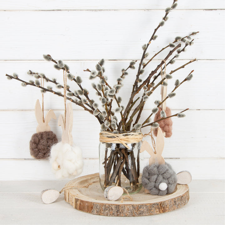 6 Hasen Anhänger Holz Filz braun grau weiß 13 cm - Foto 2