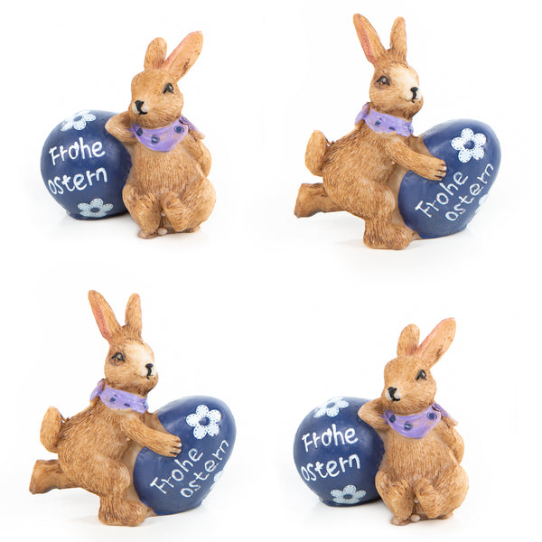 4 Mini Osterhasen Figuren blau braun kleine Hasen Osterschmuck Tischdeko 6 cm - Foto 1