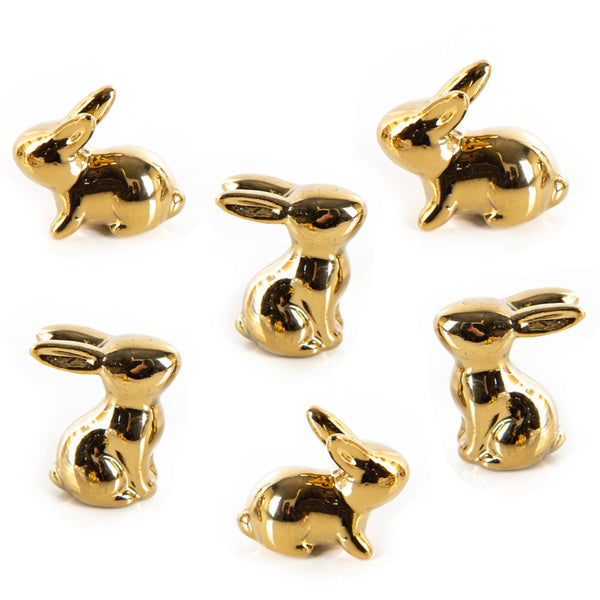 6 Mini Osterhasen Gold glänzend aus Porzellan Osterdeko 4cm - Foto 1