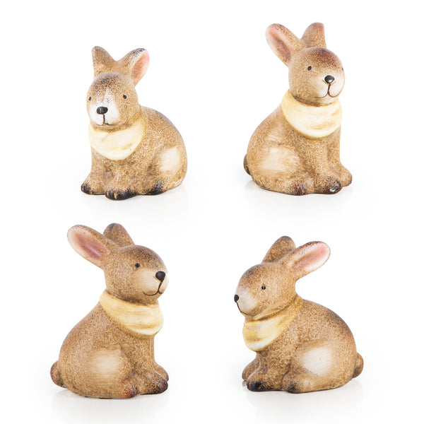 4 Ostern Deko Hasen Figuren braun gelb aus Keramik - Foto 1