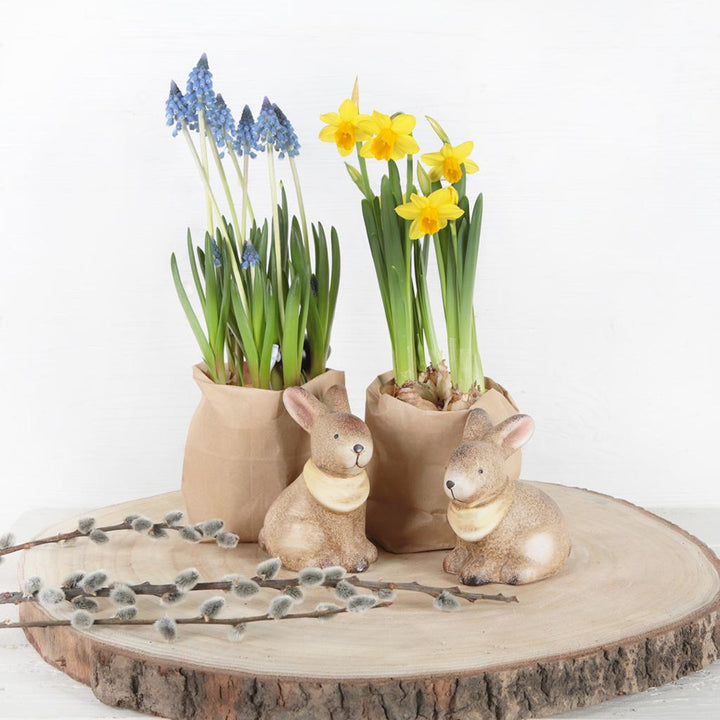 4 Ostern Deko Hasen Figuren braun gelb aus Keramik - Foto 3