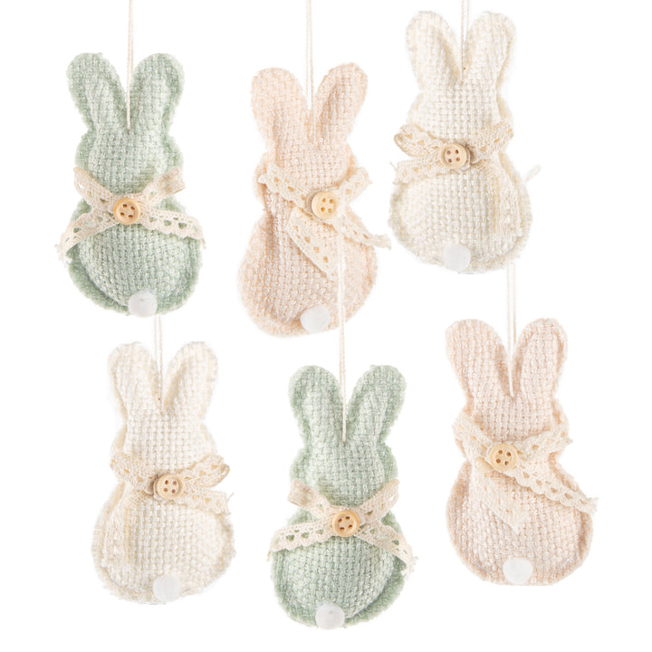 6 Hasen Anhänger aus Stoff Altrosa grün Strickmuster 10 cm - Foto 1