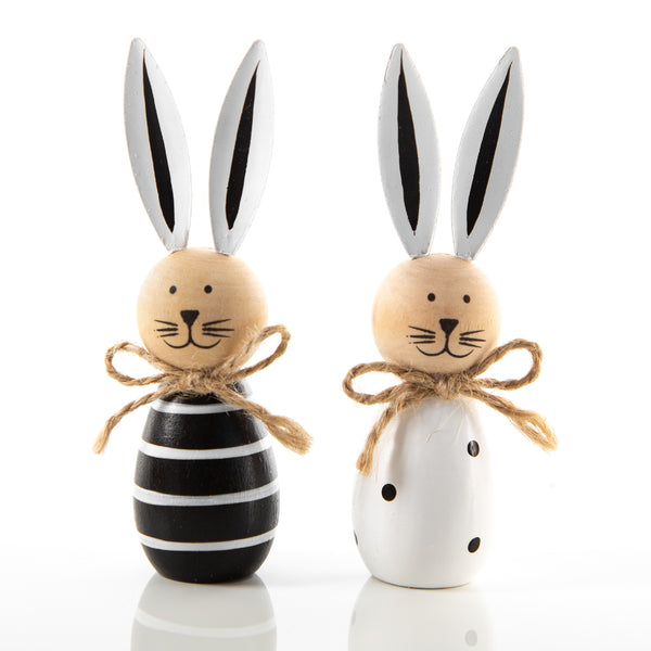 Hasen Paar schwarz weiß 2 Osterhasen aus Holz 10 cm - Foto 1