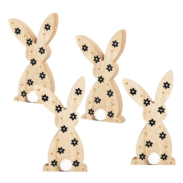 4 Ostern Holzhasen 15 cm Osterhase braun weiß mit Blümchen - Foto 1