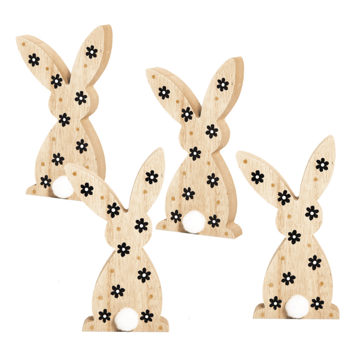 4 Ostern Holzhasen 15 cm Osterhase braun weiß mit Blümchen - Foto 3