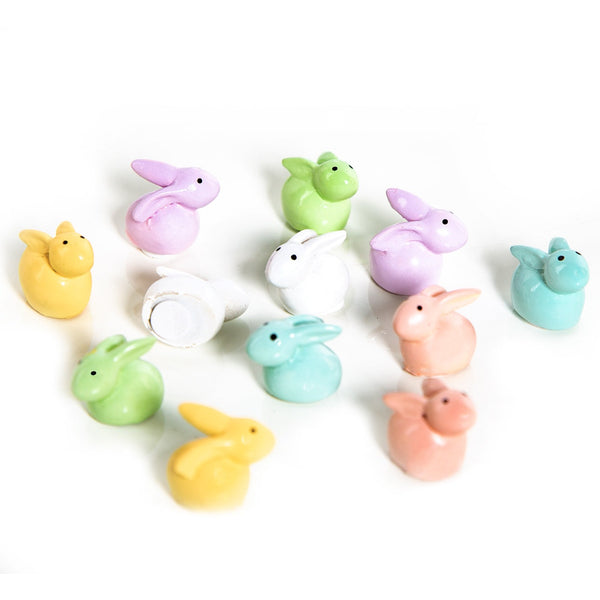 12 Mini Osterhasen bunt mit Klebepunkt Geschenk Ostern 2 cm - Foto 1