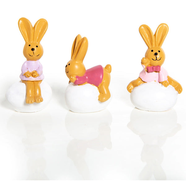 3 süße Osterhasen Ostereier Figuren rosa braun weiß 6 cm - Foto 1