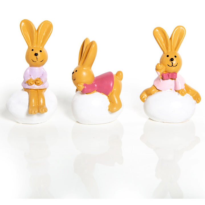 3 süße Osterhasen Ostereier Figuren rosa braun weiß 6 cm - Foto 1