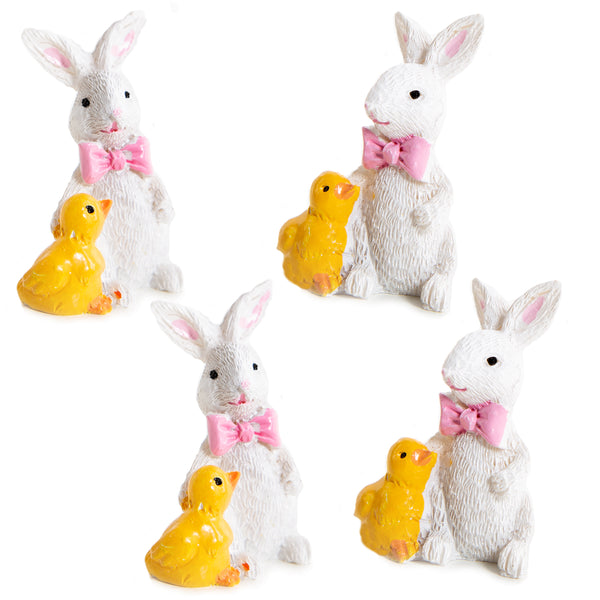 4 kleine Deko Hasen mit Küken - Osterhasen 4,5 cm - Foto 1