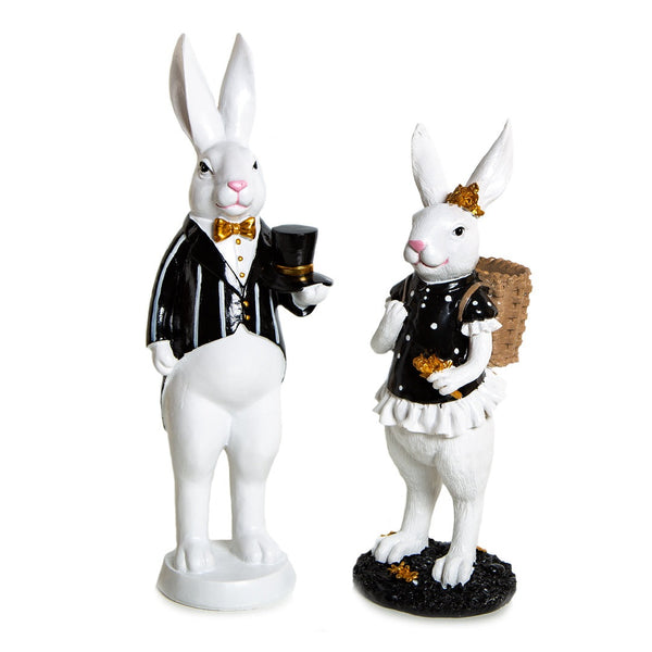 Elegantes Hasen Paar 30 cm Osterhasen schwarz weiß Gold - Foto 1
