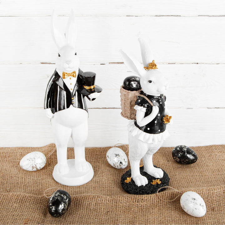 Elegantes Hasen Paar 30 cm Osterhasen schwarz weiß Gold - Foto 2