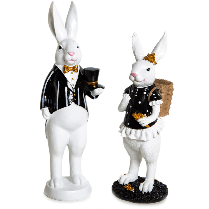 Elegantes Hasen Paar 30 cm Osterhasen schwarz weiß Gold - Foto 3