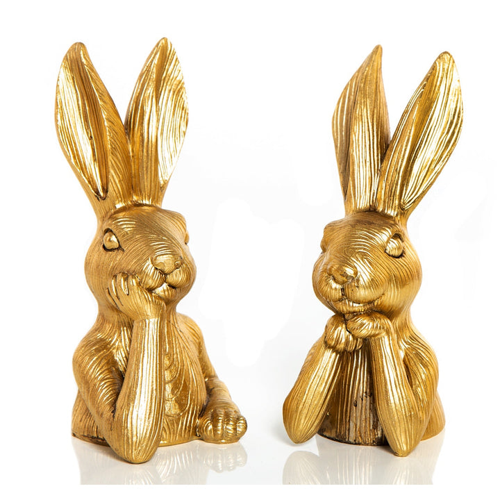 Osterhase Deko-Figuren, 2er Set: Goldene Osterhasen-Figuren, Moderne Osterdeko aus Polyresin, Edle Deko-Hasen für Tisch, Kommode & Eingangsbereich, Indoor, Ideal als Geschenk, 17 cm - Foto 6