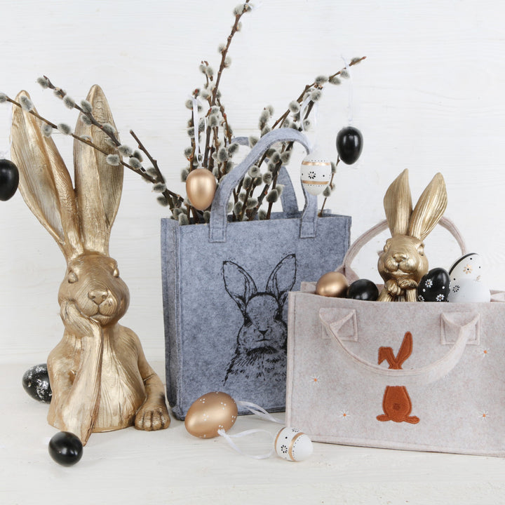 Osterhase Deko-Figuren, 2er Set: Goldene Osterhasen-Figuren, Moderne Osterdeko aus Polyresin, Edle Deko-Hasen für Tisch, Kommode & Eingangsbereich, Indoor, Ideal als Geschenk, 17 cm - Foto 7