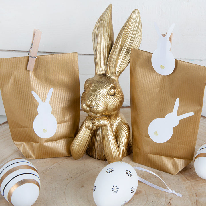 Osterhase Deko-Figuren, 2er Set: Goldene Osterhasen-Figuren, Moderne Osterdeko aus Polyresin, Edle Deko-Hasen für Tisch, Kommode & Eingangsbereich, Indoor, Ideal als Geschenk, 17 cm - Foto 8