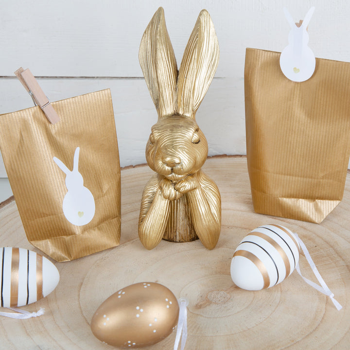 Osterhase Deko-Figuren, 2er Set: Goldene Osterhasen-Figuren, Moderne Osterdeko aus Polyresin, Edle Deko-Hasen für Tisch, Kommode & Eingangsbereich, Indoor, Ideal als Geschenk, 17 cm - Foto 9