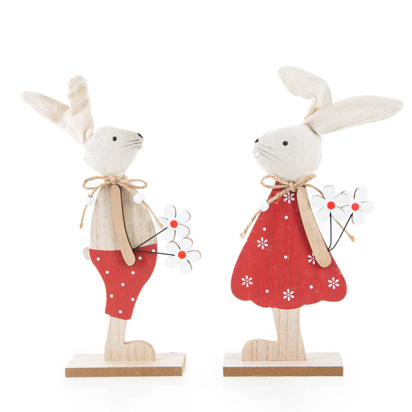 Osterhasen Paar Ostern Deko Hase Holz Mann Frau rot 22 cm - Foto 1