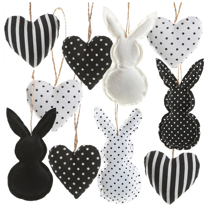 Ostern Deko Set Herzen Hasen zum Hängen schwarz weiß - Foto 1