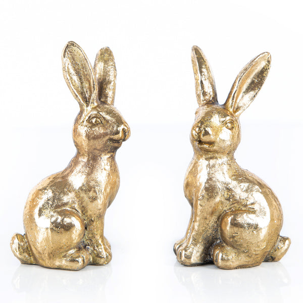 2 goldene Osterhasen aus Kunststein edle Dekoration 14 cm - Foto 1