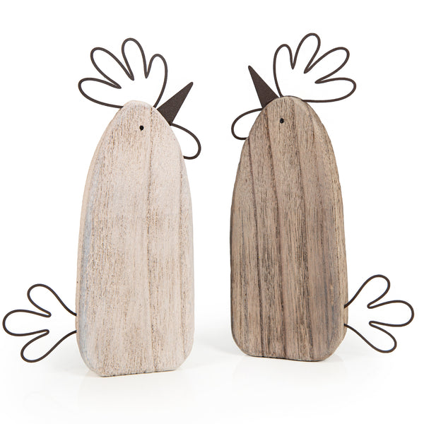 Osterdekoration aus Holz braun Natur Hahn + Henne Figur Ostern 21 cm - Foto 1