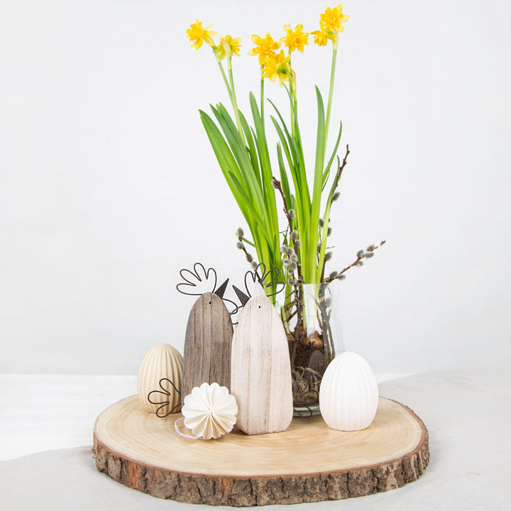 Osterdekoration aus Holz braun Natur Hahn + Henne Figur Ostern 21 cm - Foto 3